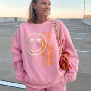 {Starfit} Pink Crew Neck Sweatshirt | Smiley ~ Size Large